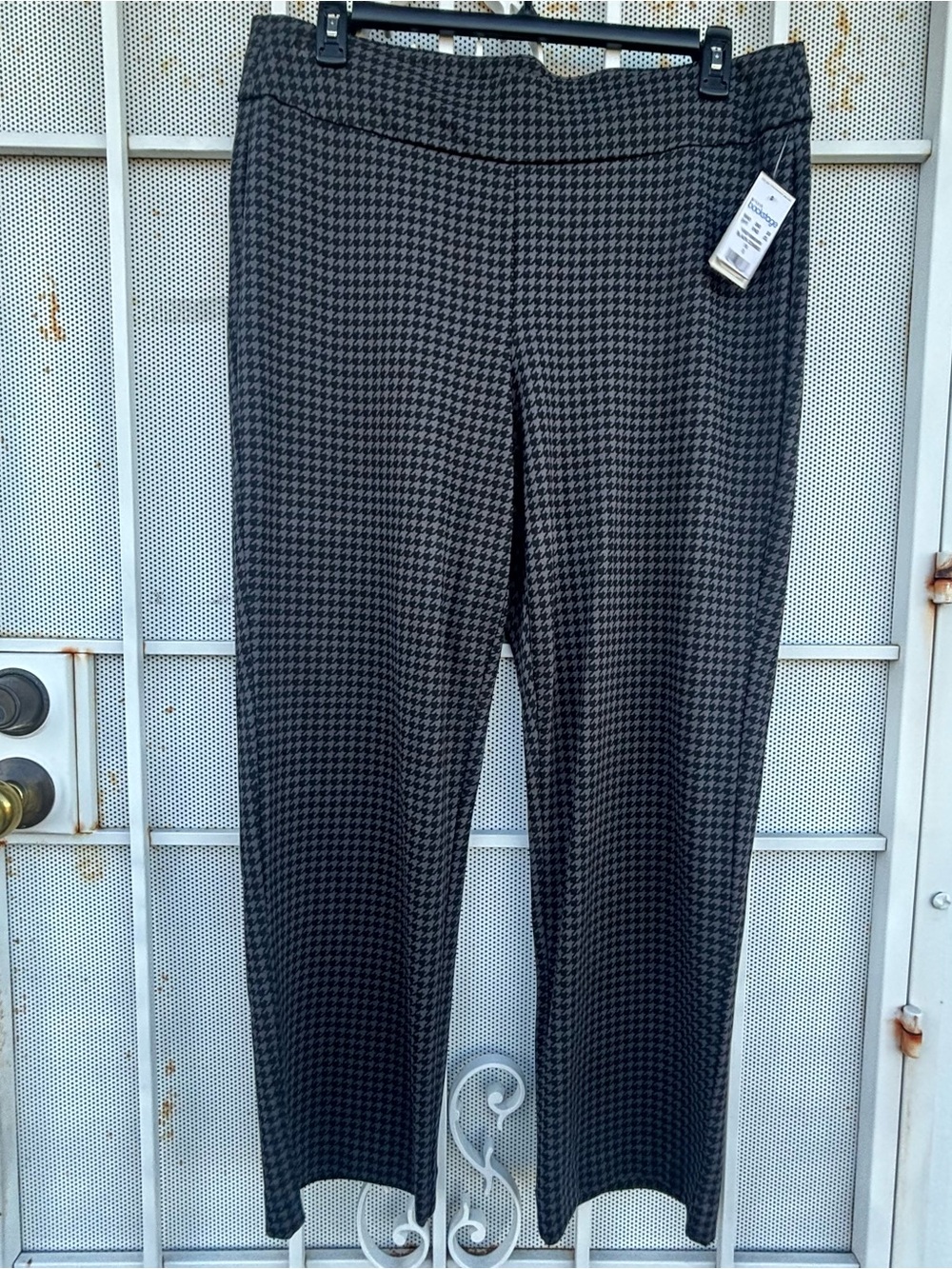 Maison Jules 1X Black & Gray Houndstooth Straight wider Leg Pants inseam 30" NWT